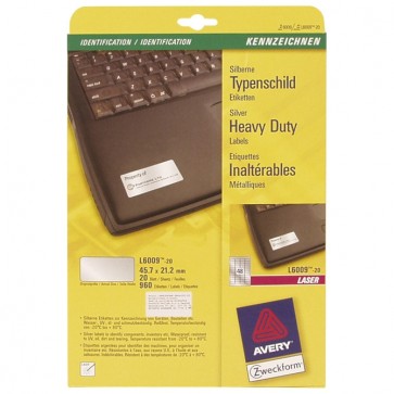 Etikete Laser 45,7x21,2mm polyester pk20L Zweckform L6009-20 srebrne