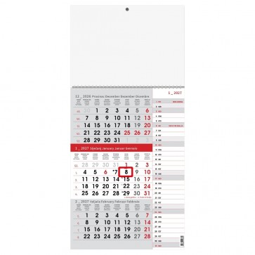 KALENDAR TRODJELNI PLANER SIVO CRVENI 2027 OG