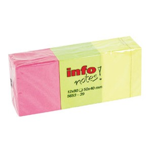 Blok samoljepljiv 40x50mm 12x80L Global Notes 5653-39 neon mix