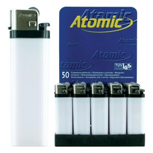 Upaljač jednokratni sjajni Atomic Reibrad bijeli