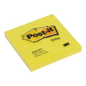 Blok samoljepljiv 76x76mm 100L Post-it 3M 654 neon žuti