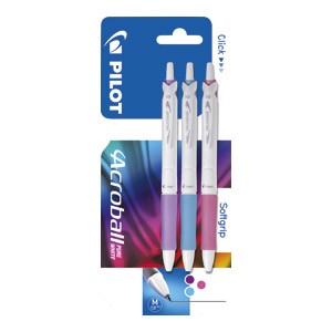 Olovka kemijska Acroball Pure White pk3 Pilot BAB-15M-BG blister